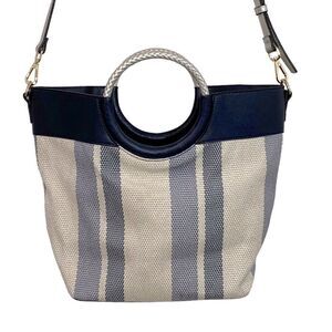 KATE LANDRY - PERFECT SUMMER TOTE BAG - BLUE / SILVER & OFF-WHITE COLORS‎ - S7